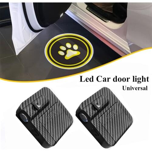 2Pcs Universal Car Door Lights Logo Projector Welcome Lamp Wireless 3D LED Laser Light Carbon Fiber Auto Decor Lamp Gift Present