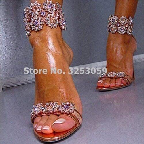 ALMUDENA Gorgeous Gold Red Cut-out Bling Bling Crystal Strap Wedding High Heel Sandals Purple Beaded Flower Dress Shoes Size 43