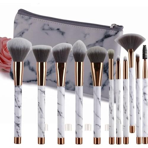 High quality special plastic handle synthetic hair 7/11pcs Marble Patten makeup sets eye shadow brush kits
