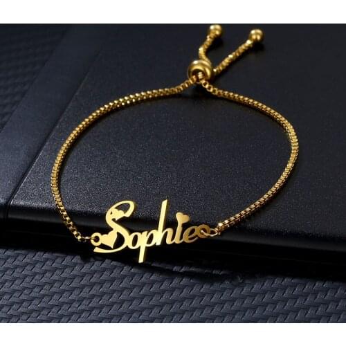 Custom Name Bracelets for Women Stainless Steel Box Chain Customized Personalized Fashion Adjustable Nameplate Bracelet Jewelry