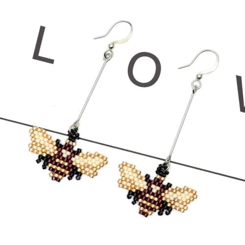 FAIRYWOO Gothic Bee Earring Stainless Steel Hook Long Delica Drop Earrings Miyuki Beaded Jewelry For Woman Fashion Girl Gifts