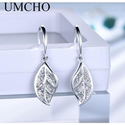 UMCHO Fashion 925 Silver Sequin Leaf Drop Earrings for Women Party Anniversary Birthday Gifts Fine Jewelry Decorations