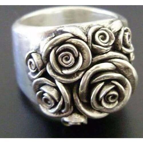 Women Trendy Alloy Simple Silvery Finger Ring Jewelry High Quality Special Rose Flowers Lady Finger Ring Vintage Style Gift