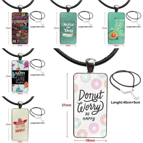 Text Lovely Fashion Glass Cabochon Pendant Necklace Women Steel Color Choker Rectangle Necklace For Girls Statement Maxi