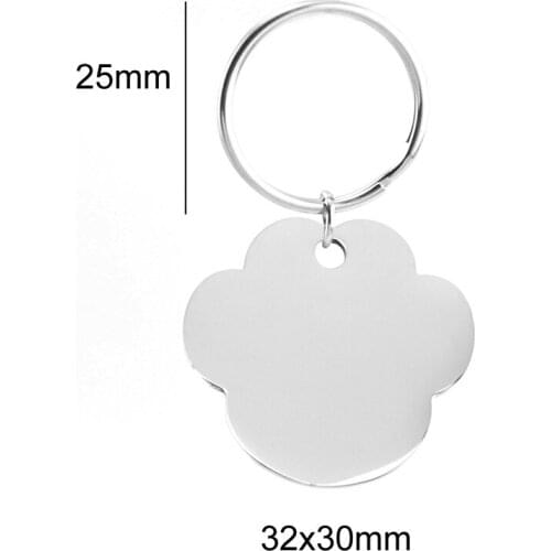 10pcs Dog Cat Paw Keychain Pet ID name tag stainless steel mirror polish high quality silver/gold color Pendant charms