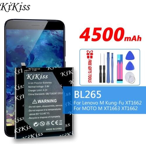 100% Original KiKiss 4500mAh BL265 For Lenovo M Kung-Fu XT1662 Battery For Motorola MOTO M XT1663 XT1662 BL 265