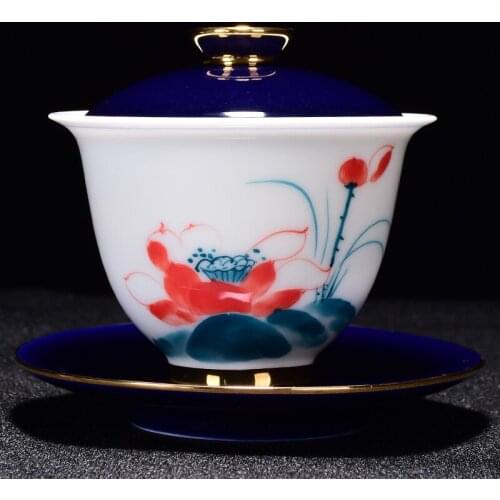 160ML Chinese Ceramics Colored Glaze Gaiwan Household White Porcelain Tea Tureen Handmade Customized Teaware Tea Table Supplies