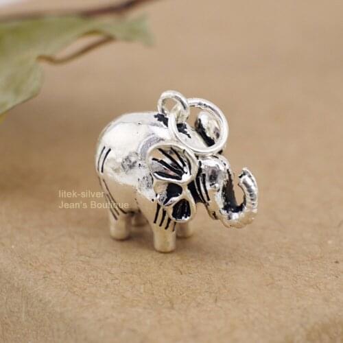 1x 925 Sterling Silver Retro Elephant Charm Pendant - no chain A2605