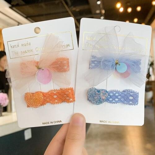 2Pcs/lot Hair Clips for Girls Baby Cute Bow Heart Kids Hairpins Barrettes Headdress Girls Hair Accessories