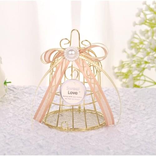 5pcs/lot Wedding wrought iron bell wedding candy box golden bird cage candy knot wedding