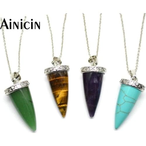 5pc New Arrival Howlite Howlite Bullet Shape Pendant Necklace Fashion 16'' Silver Chain Jewelry For Women