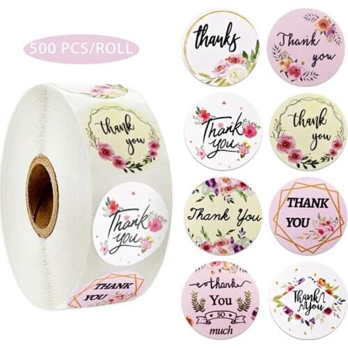 500pcs/roll Round Floral Thank You Stickers For Package Seal Labels