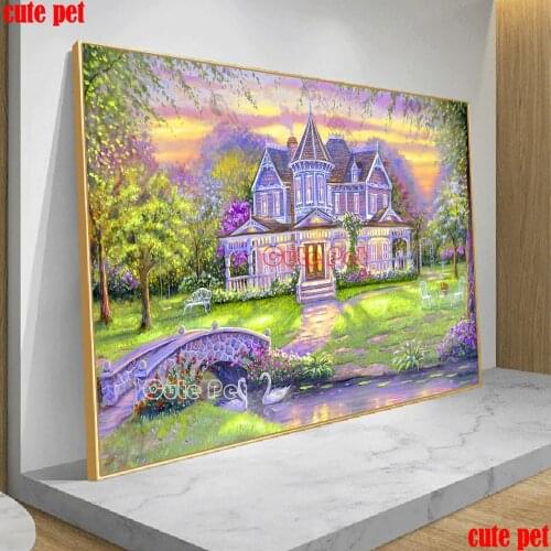 New Full Square Drill 5D DIY Diamond Painting European retro house building Embroidery Cross Stitch Rhinestone Mosaic Decor