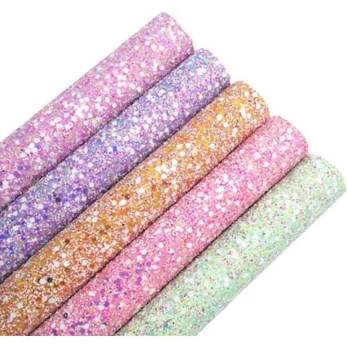 Mixed White Colors Chunky Glitter Vinyl Fabric Sheet Glitter Synthetic Leather Faux Vinil For Bows Earrings DIY A4 SIZE 4S04B