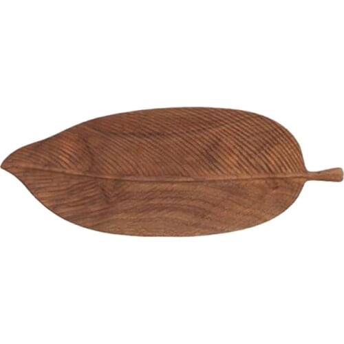 Wooden Leaf Tray for Tea Set Cup Fruit Snacks Dessert Home Decoration for Hotel Office Black Walnut Leaves Plate Sample