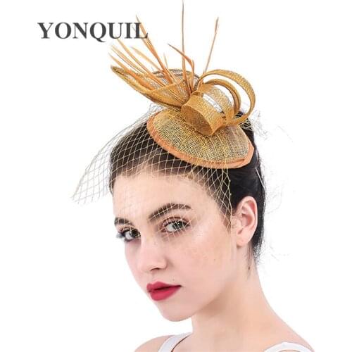 Elegant Bridal Veils Headbands Gold Fascinator Party Ladies Race Festival Feather Fedora Chapeau Caps Hair Accessories
