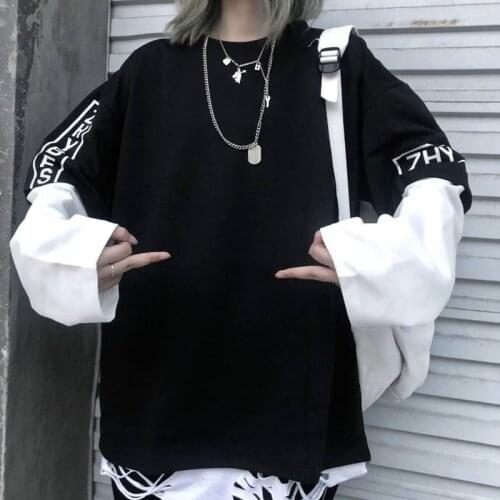 Women Letter Print T-shirt Streetwear Long Sleeve Spring Autumn Female T Shirt Casual Tee Tops Casual Black High Street Tees