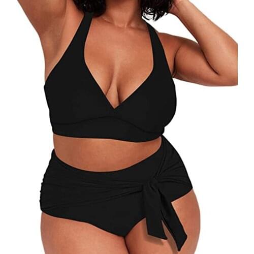 Swimsuits V Neck Strappy High Waist Knotted Swimwear For Women Sexy Split High Waist Plus Size S-4XL Swimsuit Two-piece Bikini
