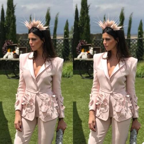 Summer Pink Women Tuxedos Blazer Red Carpet Appliques Mother of the Bride Wedding Pants Suit Slim Fit Evening Party Prom
