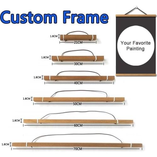 50/60/70cm Painting DIY Magnetic Wood Frame Teak Wood Photo Frame Poster Hanger Canvas Wall Art picture Frame Home Decoration