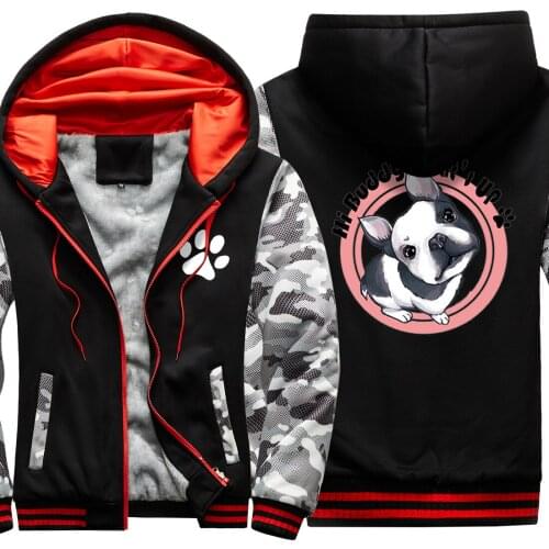 Cute Buddy Dog Camouflage Mens Raglan Thicken Jackets 2020 New Arrival Winter Clothes Dark Blue Leisure Tops Hipster Retro Homme