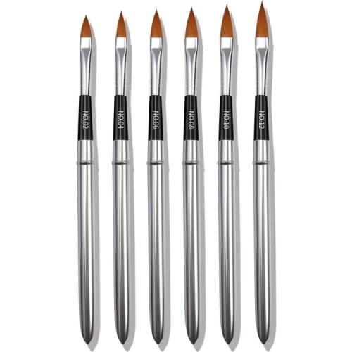 Set of 6 Detachable Nail Art Acrylic Brush No.2 4 6 8 10 12 UV Gel Extension Builder Drawing Painting Pen Home DIY Manicure Tool