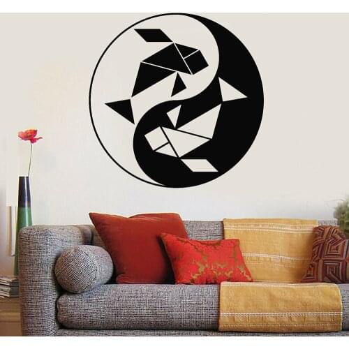 Asian Style Wall Stickers Geometric Small Fish Yin Yang Zen Vinyl Wall Decal Home Decor Living Room Sofa Background Wall Z375