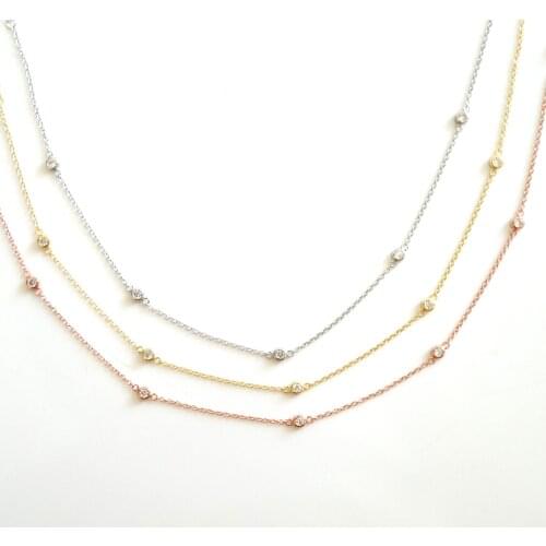 Real 925 sterling silver dainty women aaa cz drip charm statement Girly fashion link chain dots choker Multilayer necklace