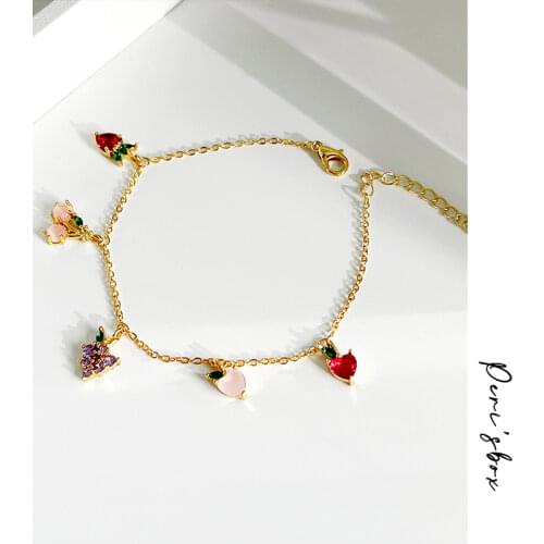 Perisbox Candy Color Fruit Charm Bracelets Colorful Sweet Petite Cherry Peach Strawberry Grape Thin Link Chain Stacked Bracelet