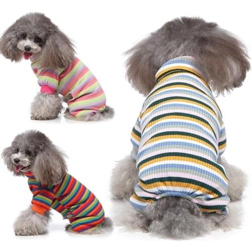 Stripe Rainbow Cotton T-shirts For Dogs Autumn WInter Indoor Comfort Pet Coat Pajamas For Cat Puppies Cloth Animal Chihuahua Pug