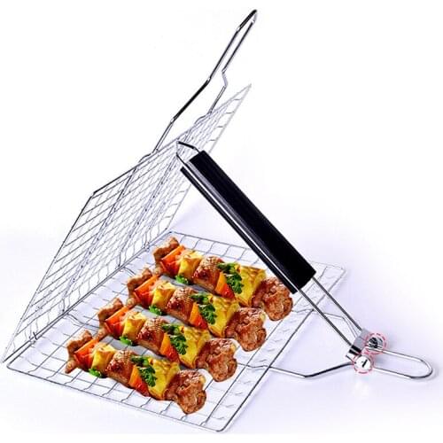 Portable BBQ Grilling Basket Stainless Steel Nonstick Barbecue Grill Basket Tools Grill Mesh Outdoor Camping Tool With Handle