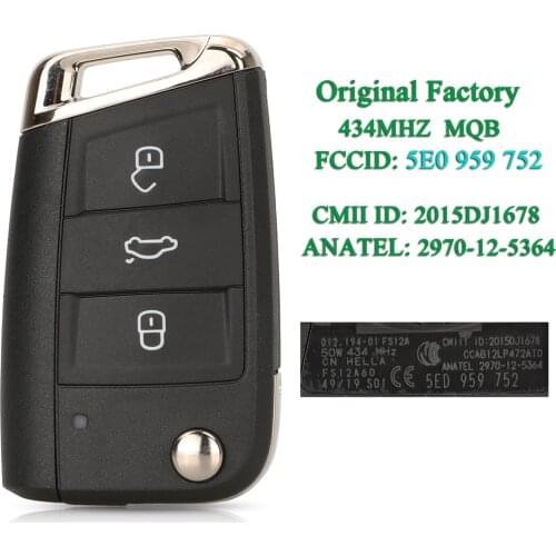 Bilchave 5pcs For Skoda Octavia 2014-2017 FOB 3BNT Original Factory 434Mhz MQB 5E0959752 Flip Remote O-E-M Car Key Hu66 Blade