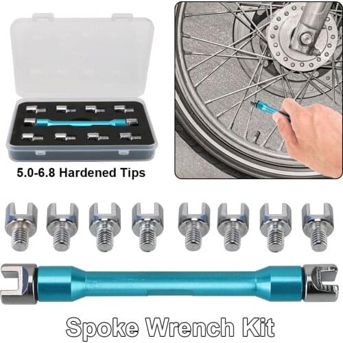 Adjusting Spoke Tension For Most Motorbikes Motorcycle Spoke Wrench Set Handle Repair Tool With 10 Pieces Hardened Tips 5.0~6.8