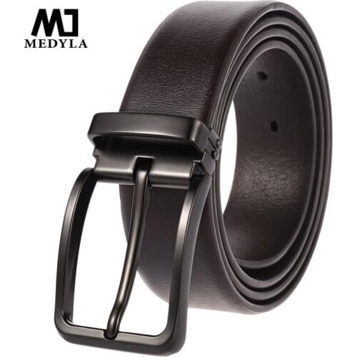 MEDYLA Genuine Leather Belt for Men Alloy Pin Buckle Luxury Brand Cow Leather Strap Men Belt Fashion Vintage Belt LY4024