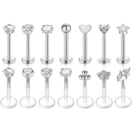 16G Tragus Earrings Lip Rings Studs Surgical Stainless Steel Labret Monroe Conch Piercing Clear Retainer Bar for Women Men