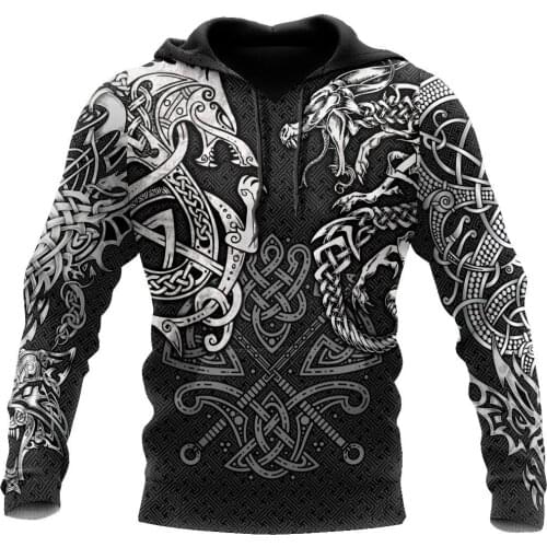 Viking Wolf And Dragon Tattoo 3D All Over Printed Hoodie For Man and Women Sweatshirt Zip Pullover Casual Jacket Tracksuit