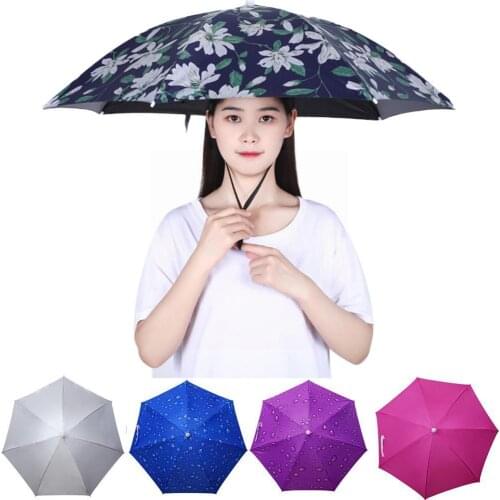 Outdoor Foldable Head Umbrella Hat Anti-Rain Anti-UV Hiking Fishing Gear Hat Travel Caps Fishing Rain Beach Portable Umbrel W5P2
