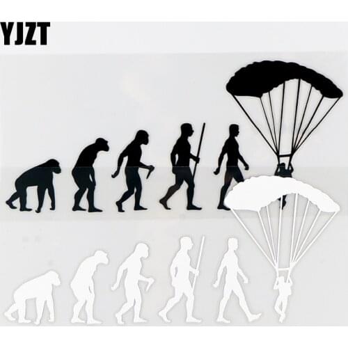 YJZT 17.9×7.7CM Parachute Evolution Car Stickers Vinyl Decal Art Sky Diver Evo Ape to Man Black / Silver 10A-0606