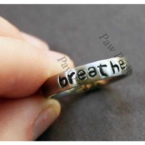 Stainless Steel Awareness Breathe Ring Suicide Depression Awareness Pause Ring Breathe Inspiration Jewelry Strength Gift YLQ0694
