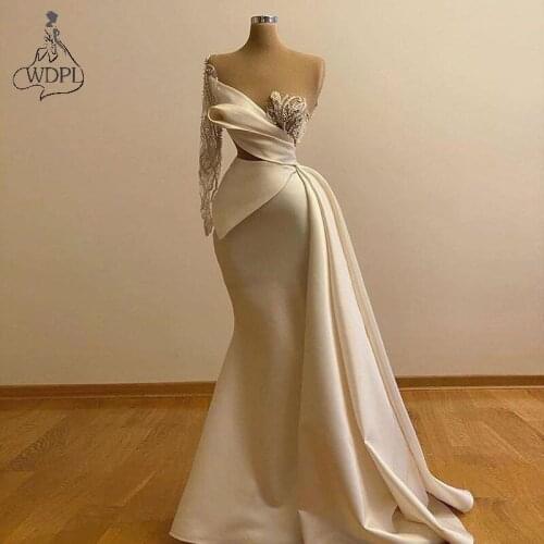 Haute Couture Mermaid Evening Dresses Long Sleeve One Shoulder Dubai Arabic Formal Prom Dress 2020 New vestidos robe Custom Made