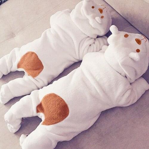 2020 Winter Baby Cartoon Bear Rompers Boys Footies Rompers Neborn Hooded Soft Baby Clothing 0-1Y