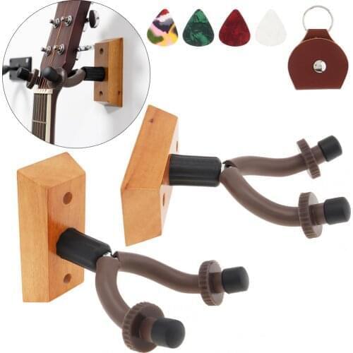 1 Pair Wall Mount Guitar Hanger Hook Holder Metal Covered Soft Rubber Coat with Gift 4pcs Guitar Pick and Plectrums Bag