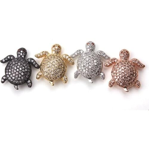 1pc 18*20mm Micro Pave Crystal Tortoise Charms Pendant Cute Copper Turtle Spacer Beads DIY Jewelry Accessories