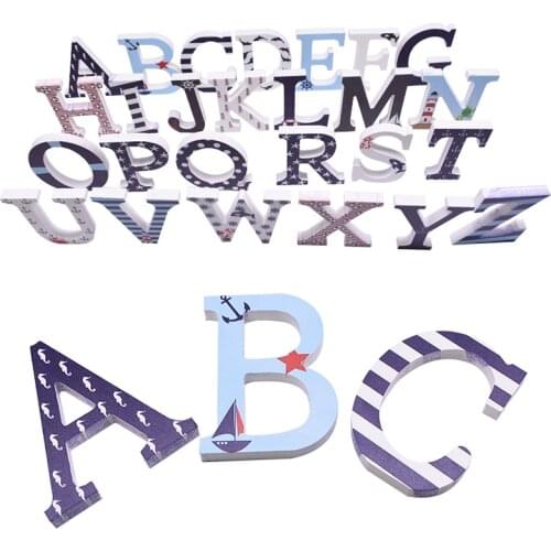 1pc Navy Style Decorative Letters Wood Alphabet Wooden Ornament for Home Decor Name Design Ocean Party Decorations DIY Crafts