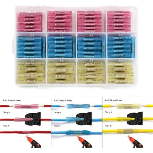 200Pcs Electrical Wire Connectors Splice Cable Crimping Terminals Waterproof Heat Shrink Butt Connectors AWG 22-10