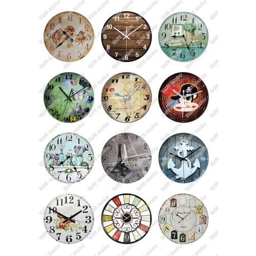 24pcs/lot Glass Cabochons 12mm 14mm 25mm Round Retro Clock Pocket Watch Pattern DIY Jewelry Making Findings & Components T134