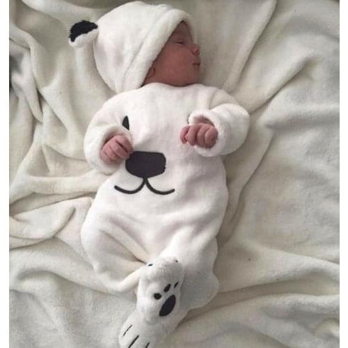 3 pieces Long Sleeve Fleece Bear Top Pant and Hat Set For Baby Boy Warm Winter Clothes