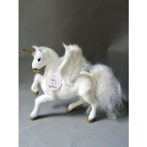 White real life unicorn model plastic&furs wings horse doll home decoration gift about 24x22cm xf0006