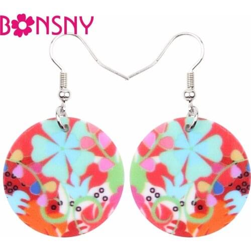 Bonsny Big Blue Flower Pattern Bohemian Drop Dangle Long Earrings For Women 2017 New Fashion Jewelry Accessories Gifts Bijoux