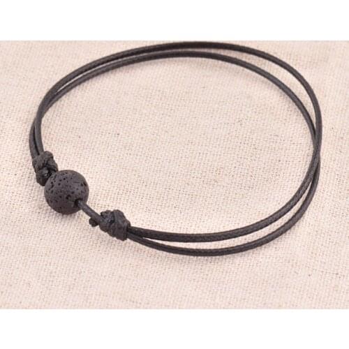 Female Male Leather Bracelet Natural Black Lava Stone Rock Beads Adjustable Bracelets Essential Oil Diffuser Dropping ship Hot
